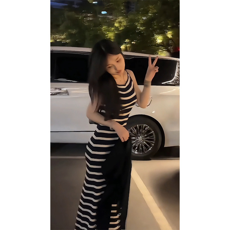 French Knit Cami Dress Women Summer New Elegant Slim Sleeveless Long Dress - Image 5