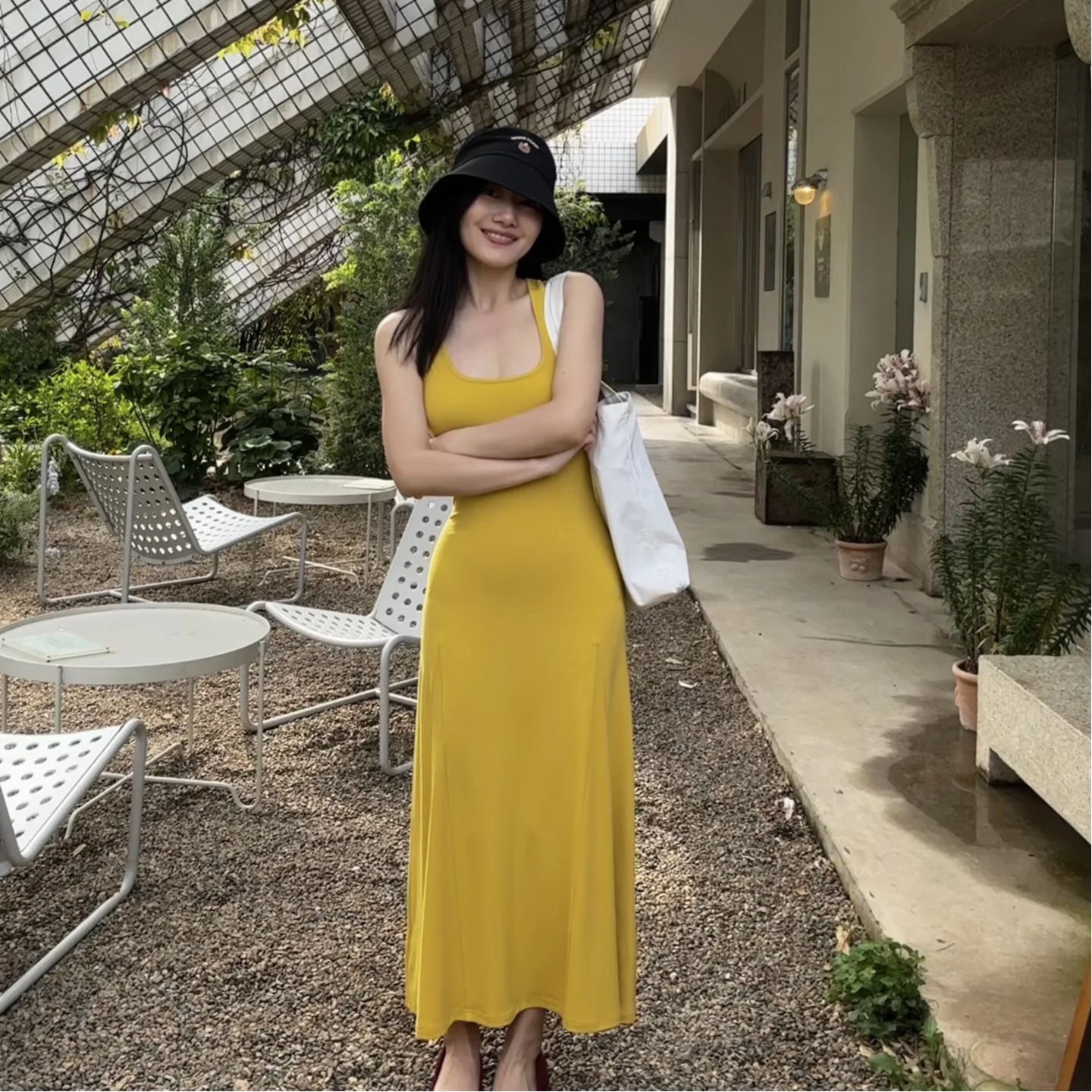 2025 French Style Yellow Cami Dress Women Summer Beach Vacation Bodycon Long Dress - Style 481bdb - Image 5