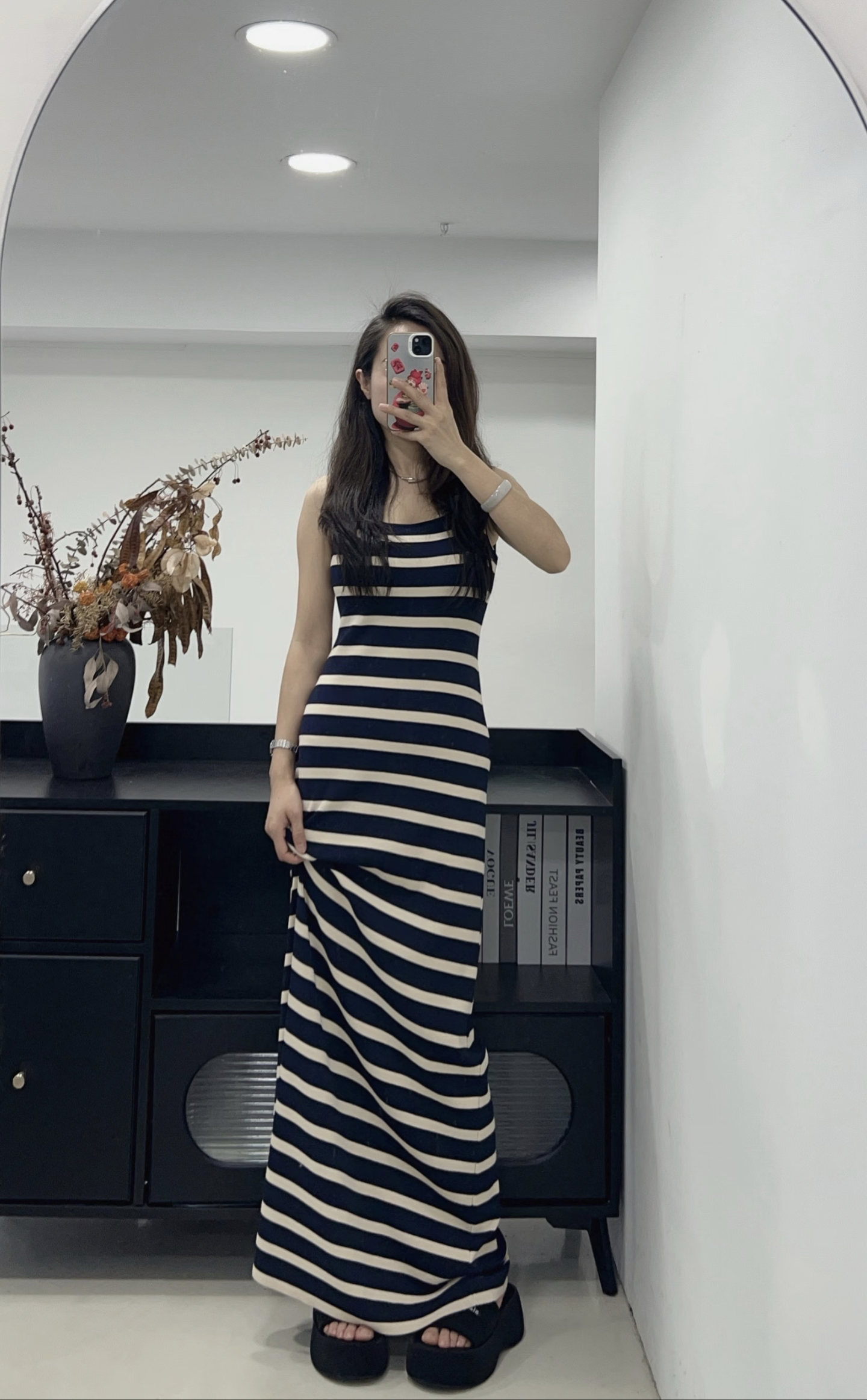 Striped Knitted Dress Women's New Summer Slimming Hip-Covering Long Dress - Image 3