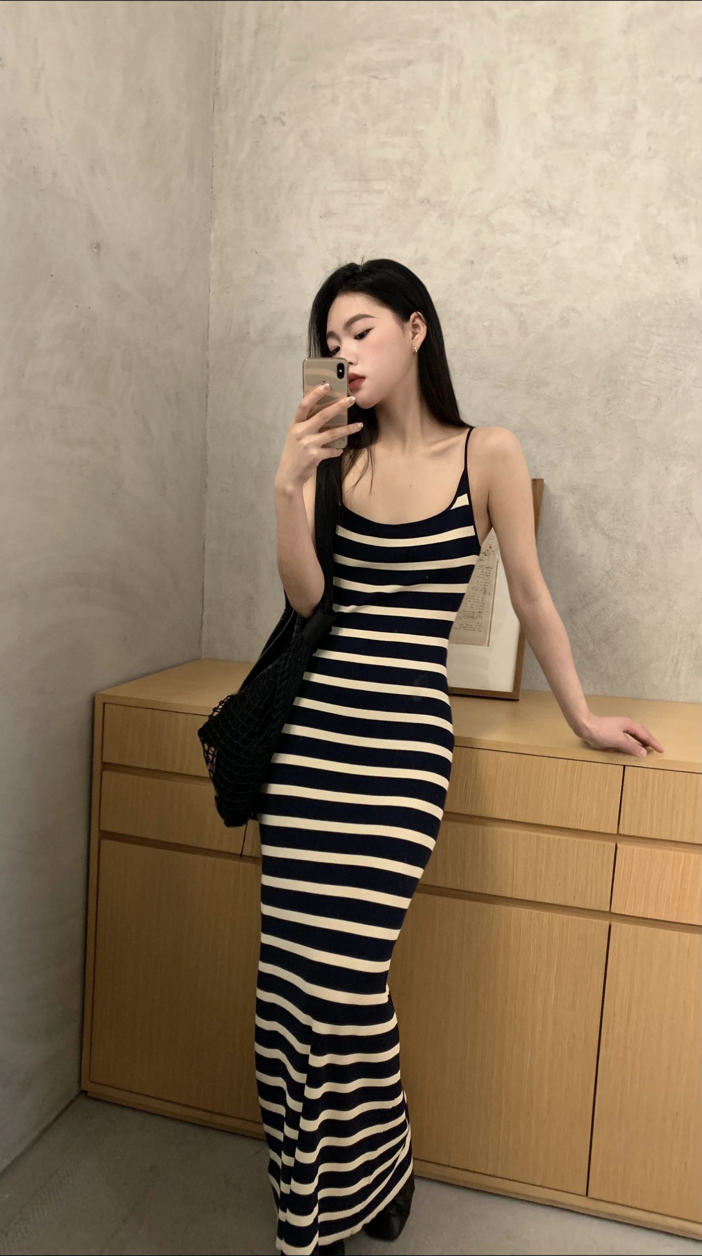 Striped Knitted Dress Women's New Summer Slimming Hip-Covering Long Dress