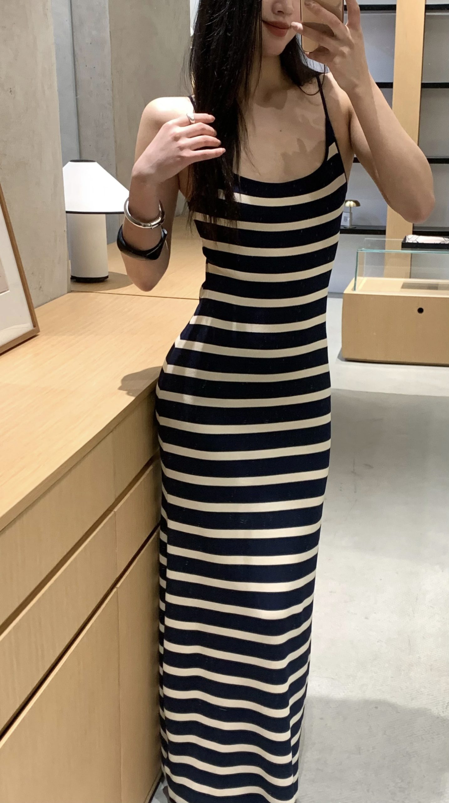 Striped Knitted Dress Women's New Summer Slimming Hip-Covering Long Dress - Image 2