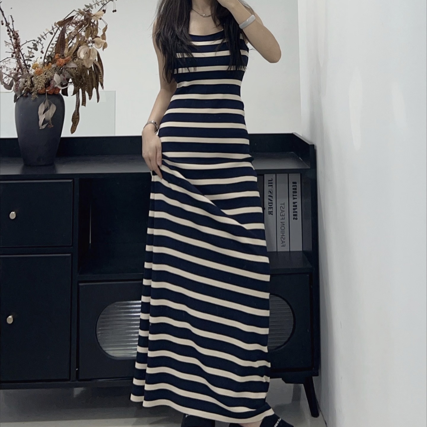 Striped Knitted Dress Women's New Summer Slimming Hip-Covering Long Dress - Image 5