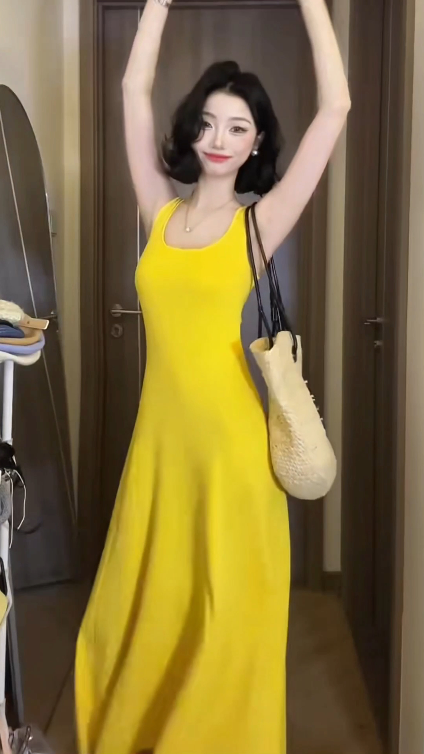 Summer Slimming Knit Halter A-Line Tank Dress with Waist and U-Neck Sleeveless - Image 2