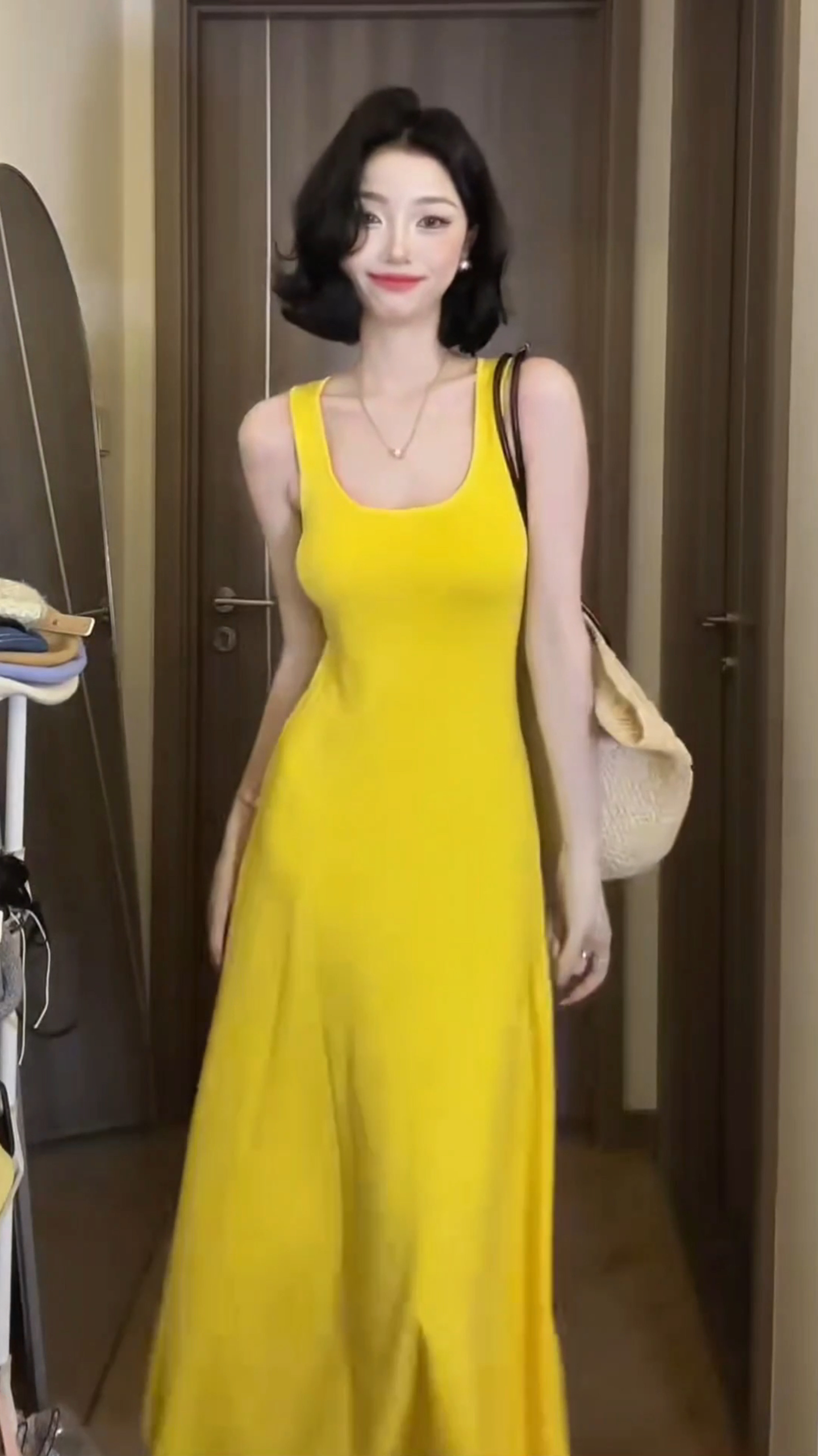 Summer Slimming Knit Halter A-Line Tank Dress with Waist and U-Neck Sleeveless - Image 3