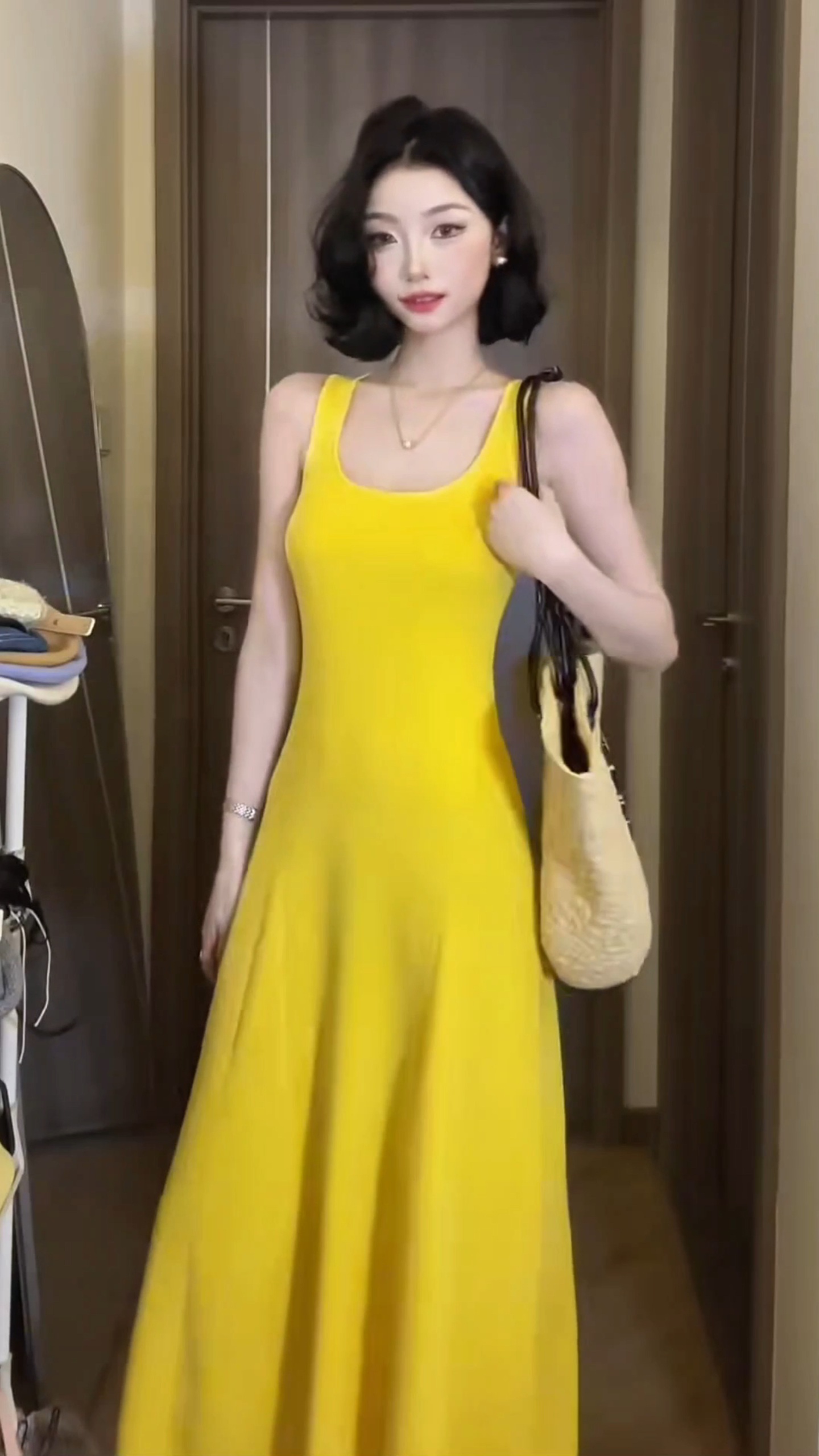 Summer Slimming Knit Halter A-Line Tank Dress with Waist and U-Neck Sleeveless - Image 4