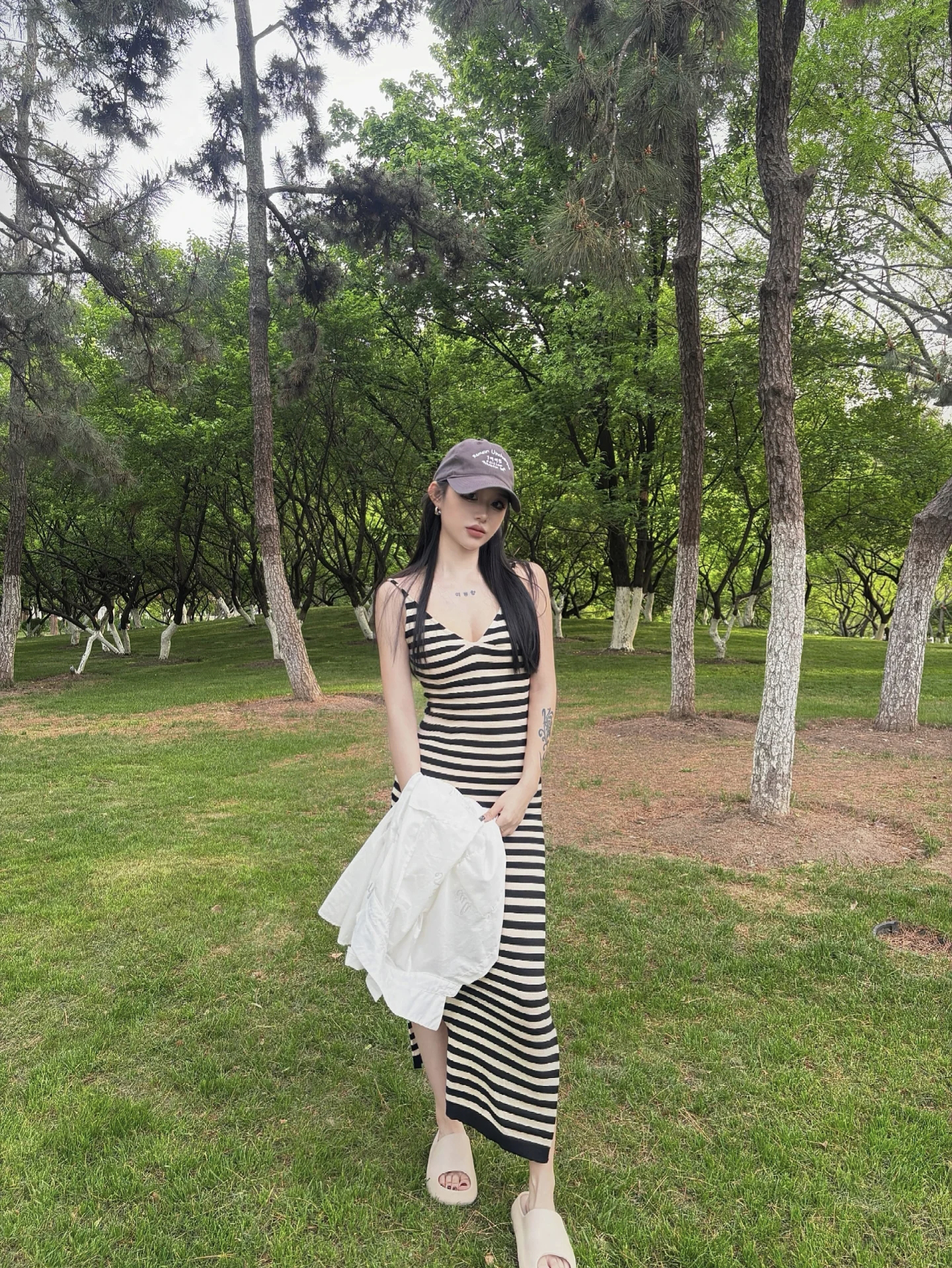 Sexy Knitted Striped Cami Long Dress with Slit for Beach Vacation - Image 2