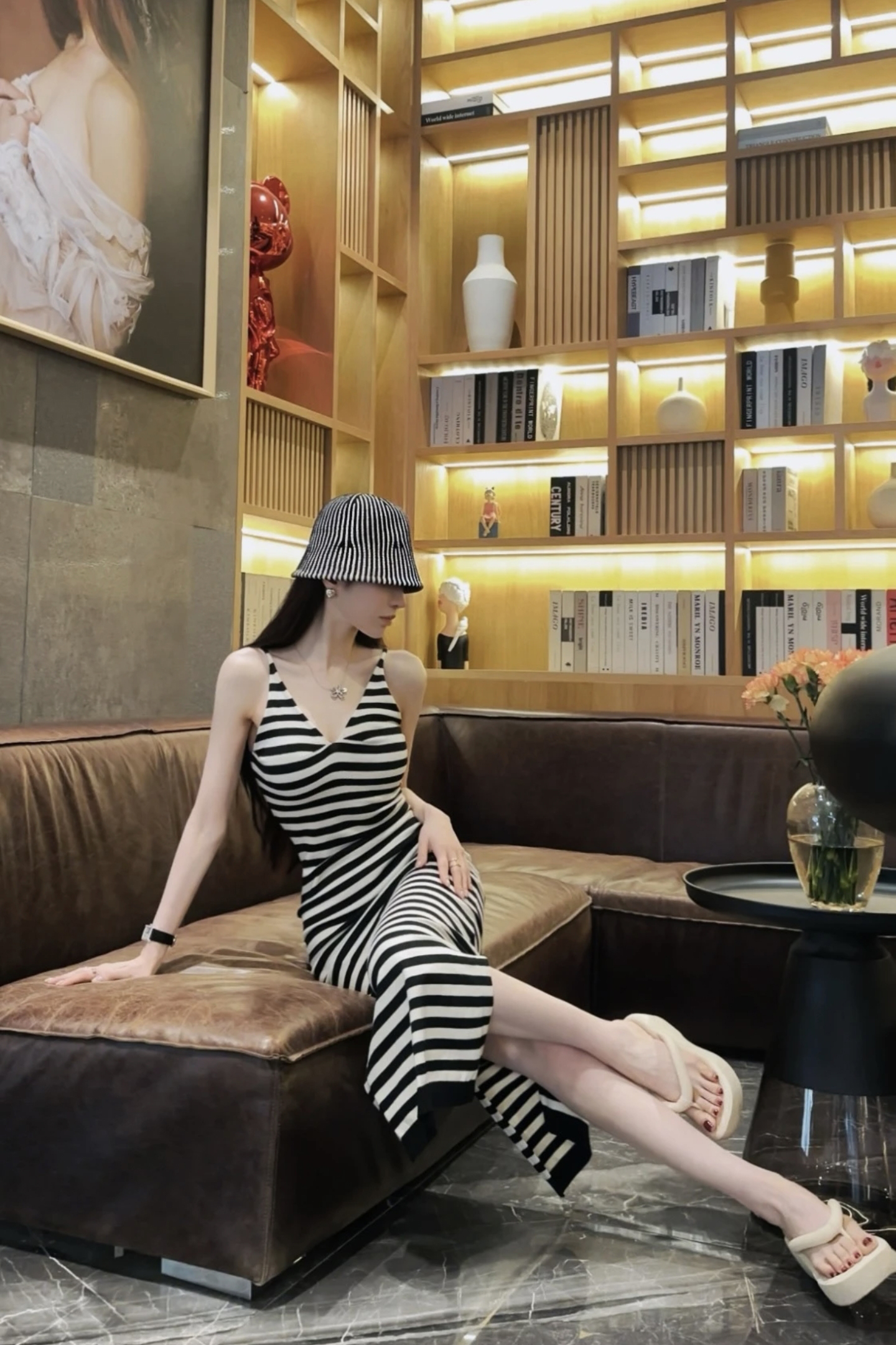Sexy Knitted Striped Cami Long Dress with Slit for Beach Vacation - Image 4
