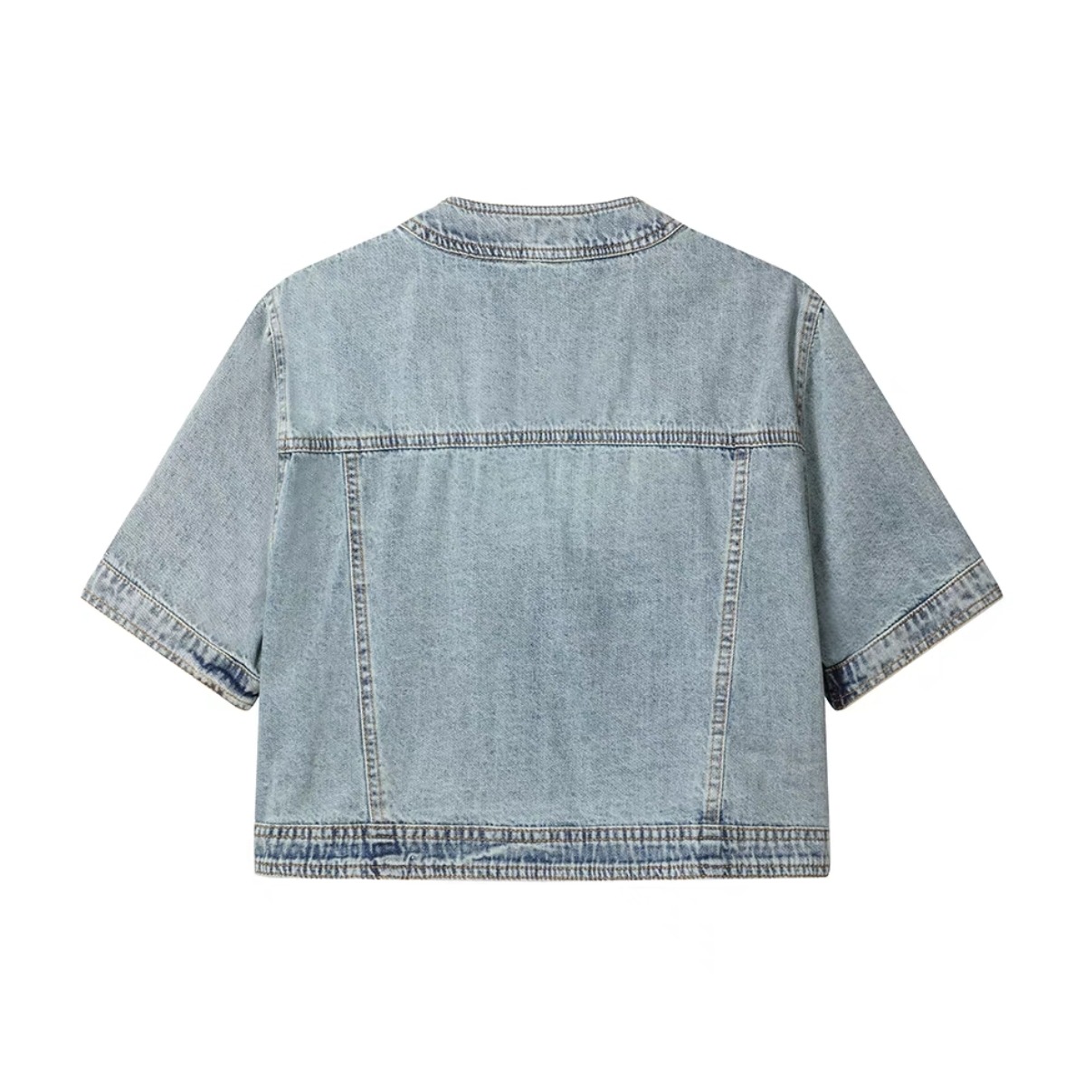 Women's Vintage Round Neck Short Sleeve Denim Shirt Lightweight Summer Top - Image 5