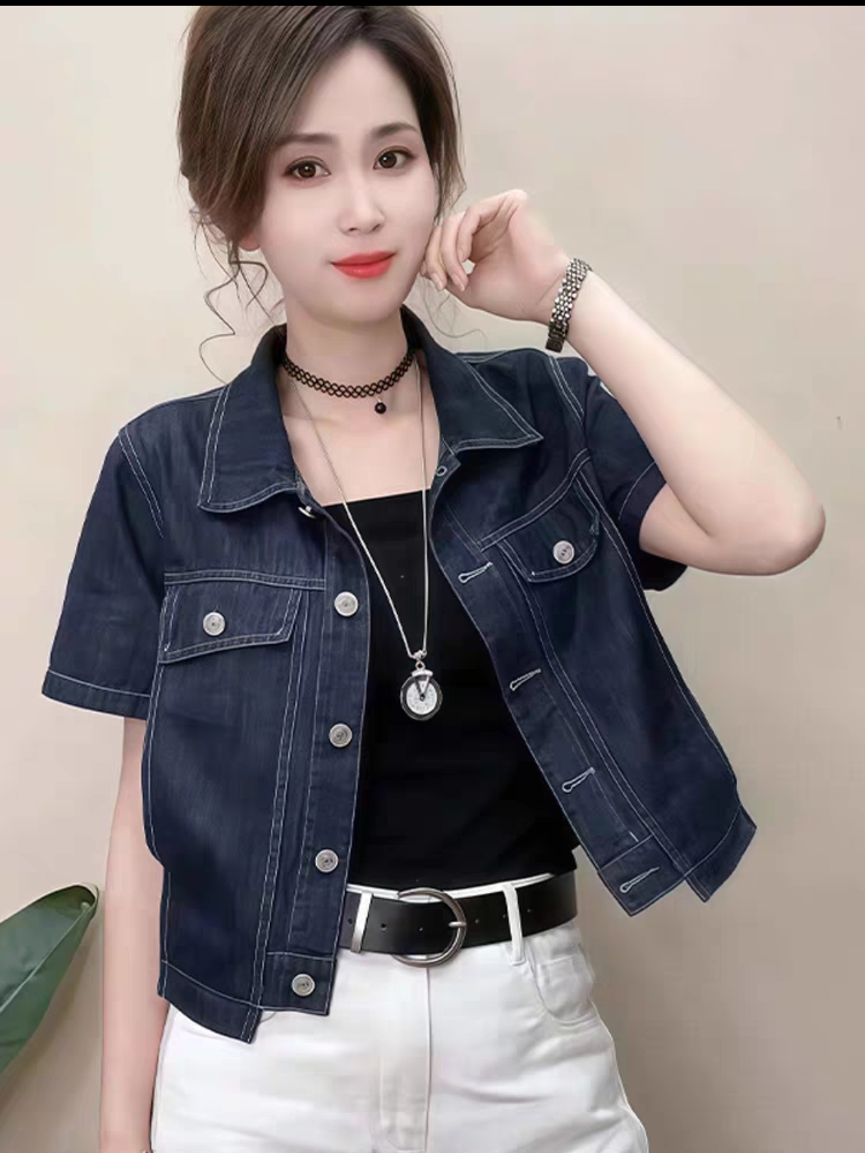 Women's Short Denim Jacket Korean Style Summer Casual Button Front - Image 2