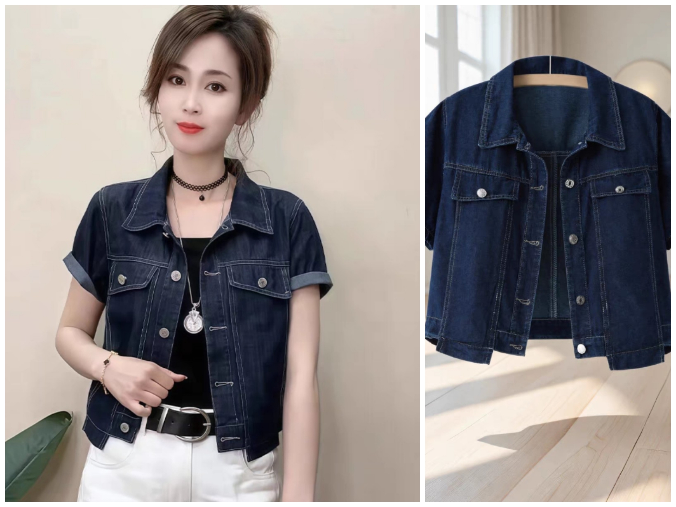 Women's Short Denim Jacket Korean Style Summer Casual Button Front - Image 3