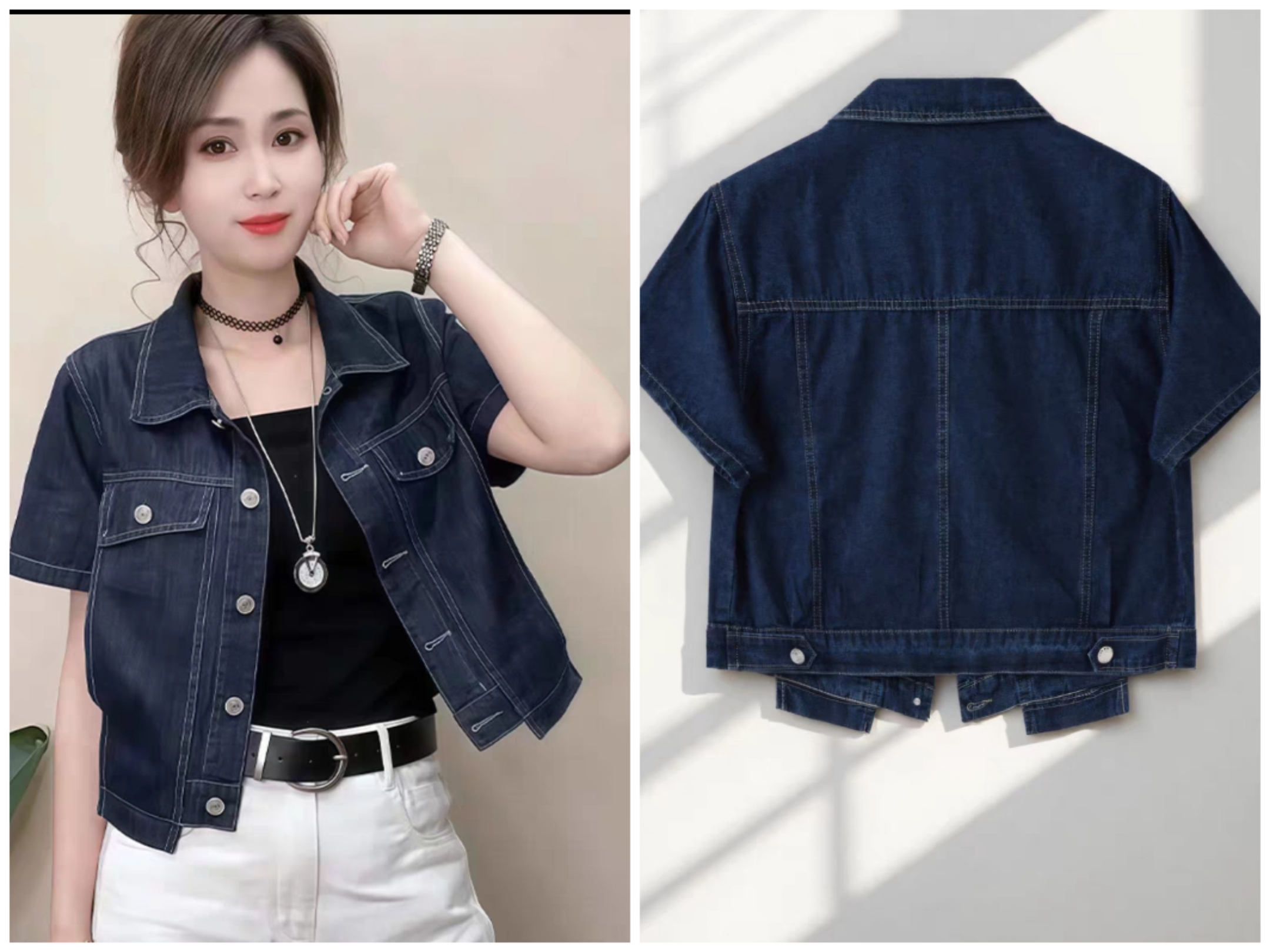Women's Short Denim Jacket Korean Style Summer Casual Button Front - Image 4
