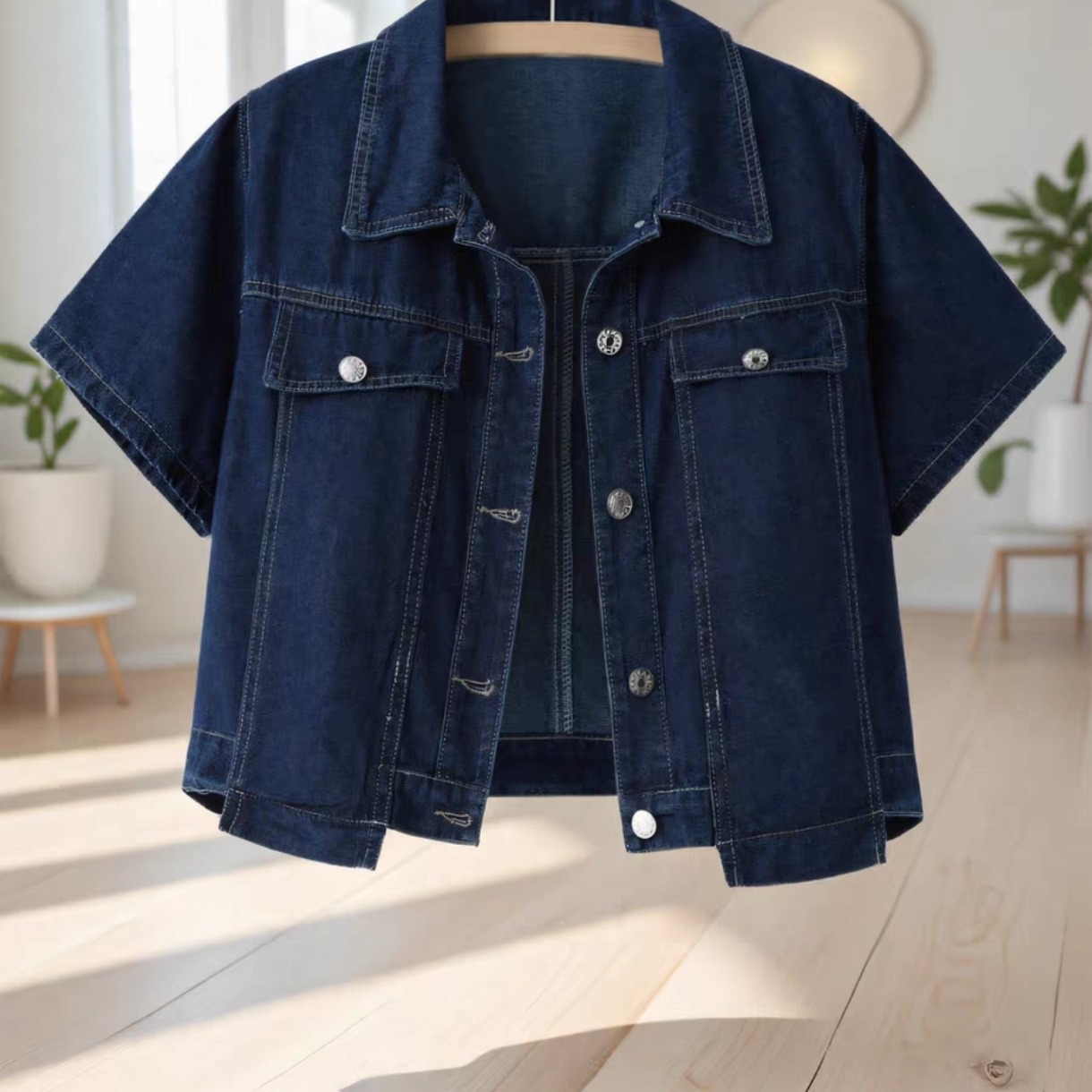 Women's Short Denim Jacket Korean Style Summer Casual Button Front - Image 5