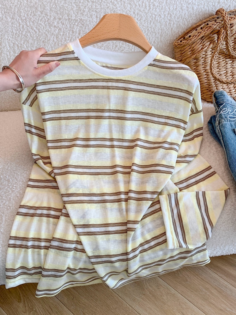 Korean Style Sun Protection Striped Long Sleeve T-Shirt for Women - Image 2