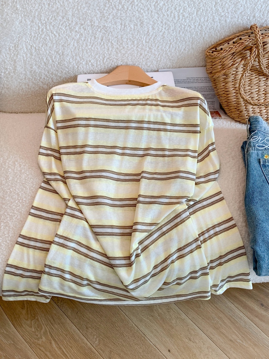 Korean Style Sun Protection Striped Long Sleeve T-Shirt for Women - Image 4
