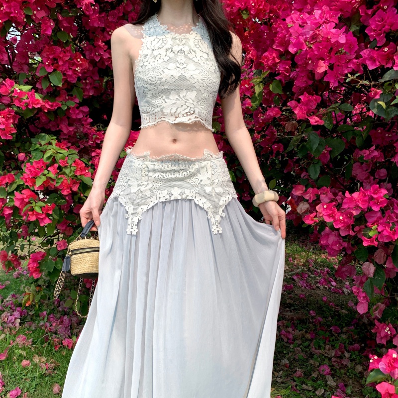 Elegant Sweet Eyelash Lace Top and Long Skirt Two-Piece Set for Women - Style 94097b - Image 2