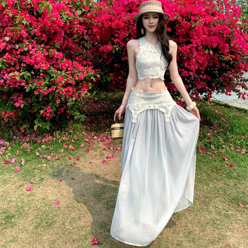 Elegant Sweet Eyelash Lace Top and Long Skirt Two-Piece Set for Women - Style 94097b - Image 4