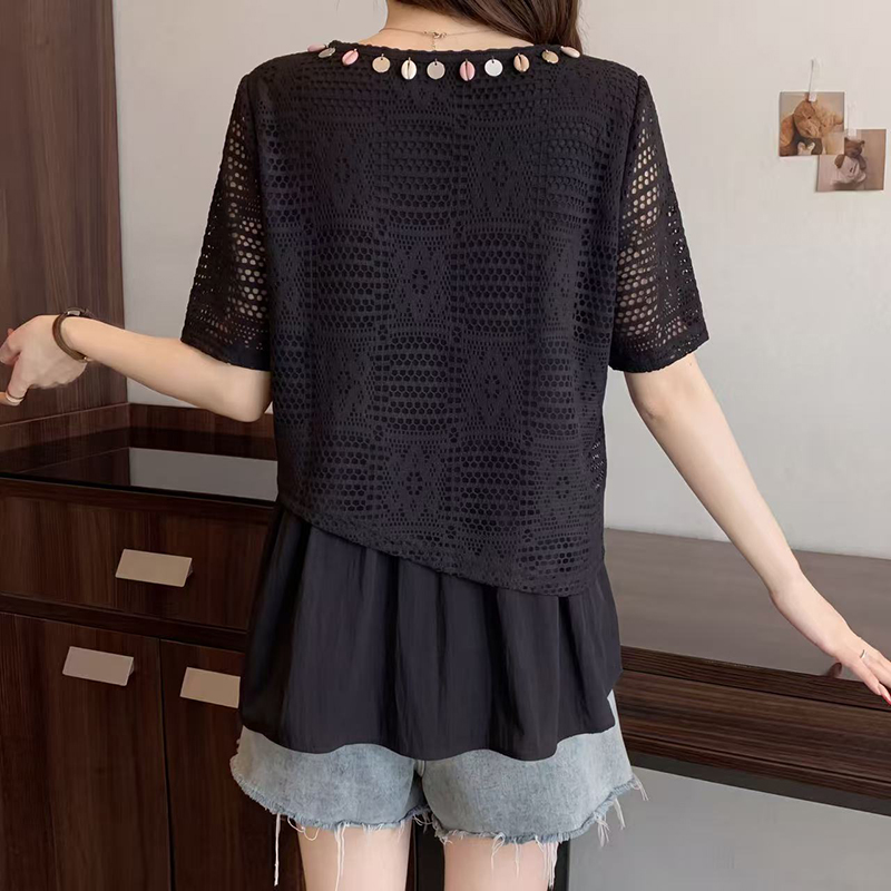 Plus Size Women's Summer 2026 Faux Two-Piece Cutout Slimming Top - Image 5