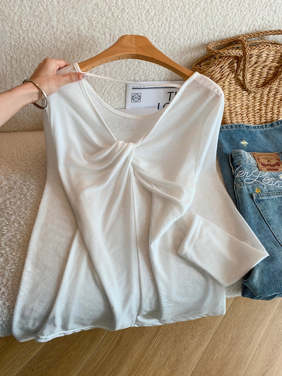 Women's V-Neck Twist Front Long Sleeve Lightweight Summer Sun Protection Top