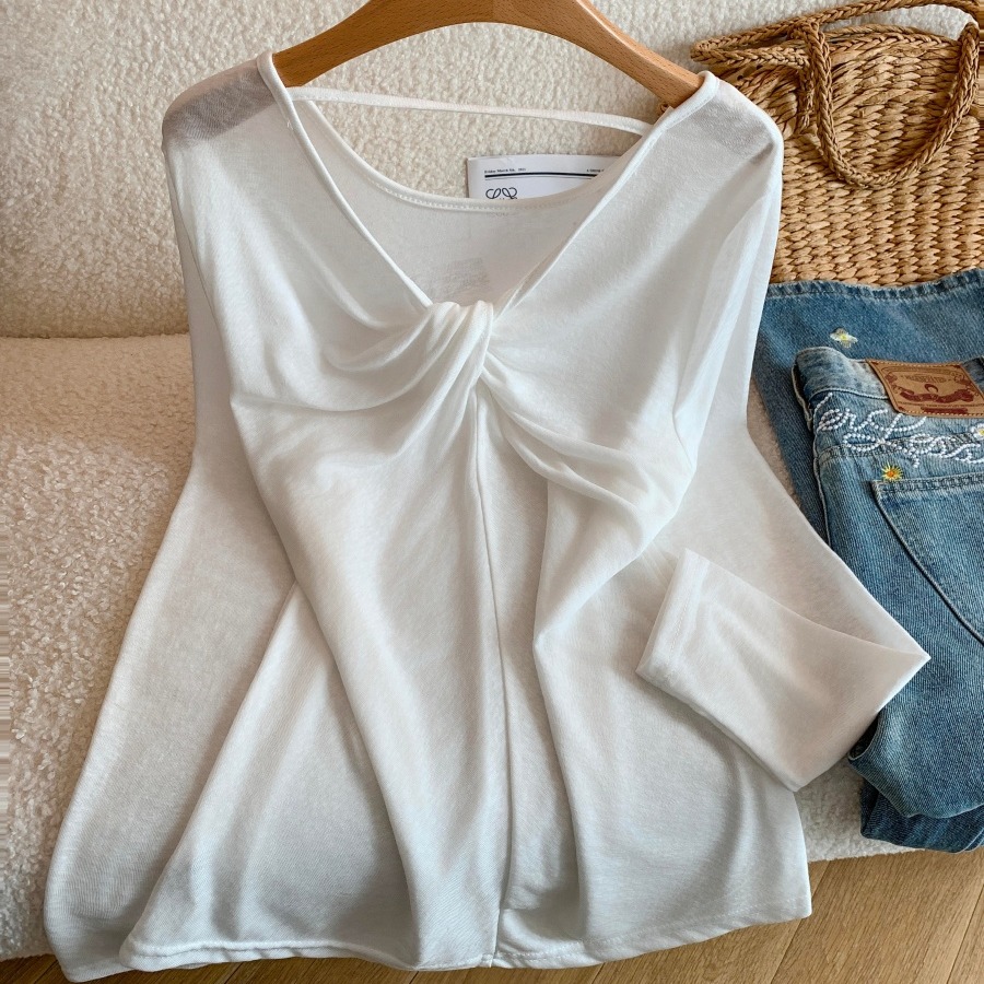 Women's V-Neck Twist Front Long Sleeve Lightweight Summer Sun Protection Top - Image 5