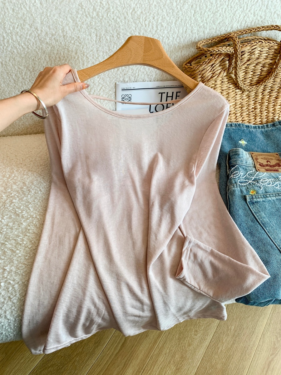 Korean Minimalist Knot Front and Back Wear Light Sun Protection Long Sleeve T-Shirt for Women - Style cbd605 - Image 2