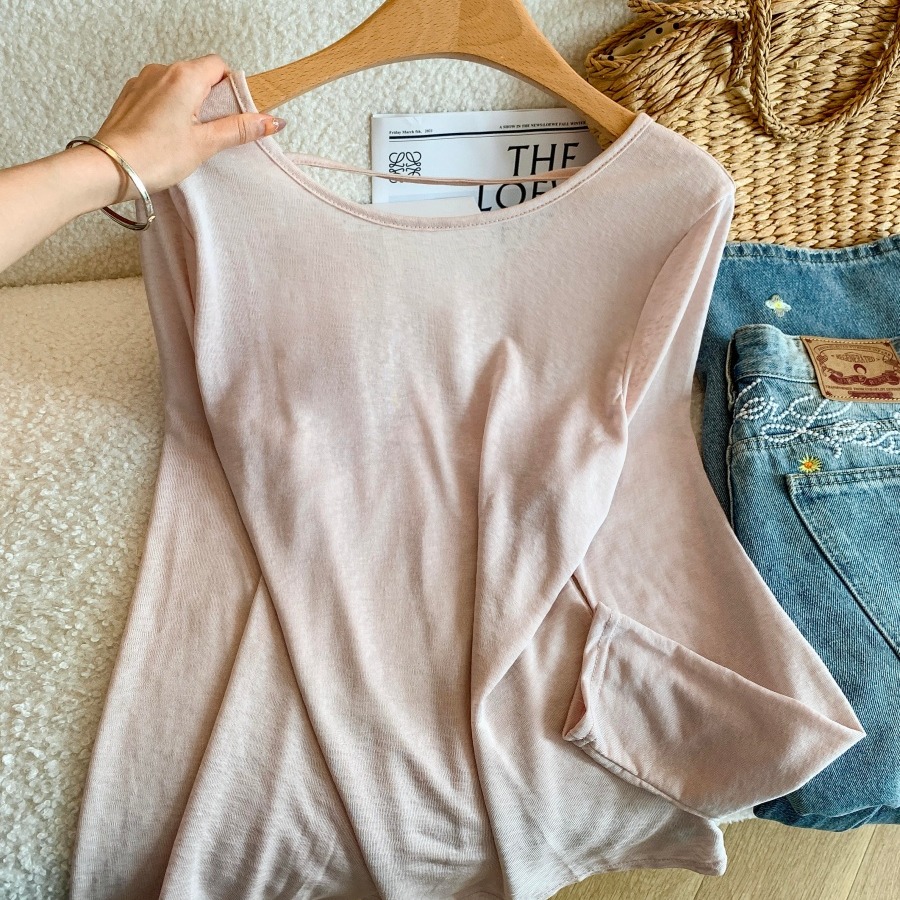 Korean Minimalist Knot Front and Back Wear Light Sun Protection Long Sleeve T-Shirt for Women - Style cbd605 - Image 5