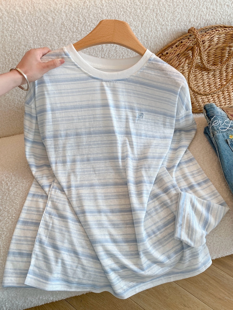 Women's Summer Striped Sun Protection Long Sleeve T-Shirt Lightweight Loose Breathable Top - Style ca4f3d