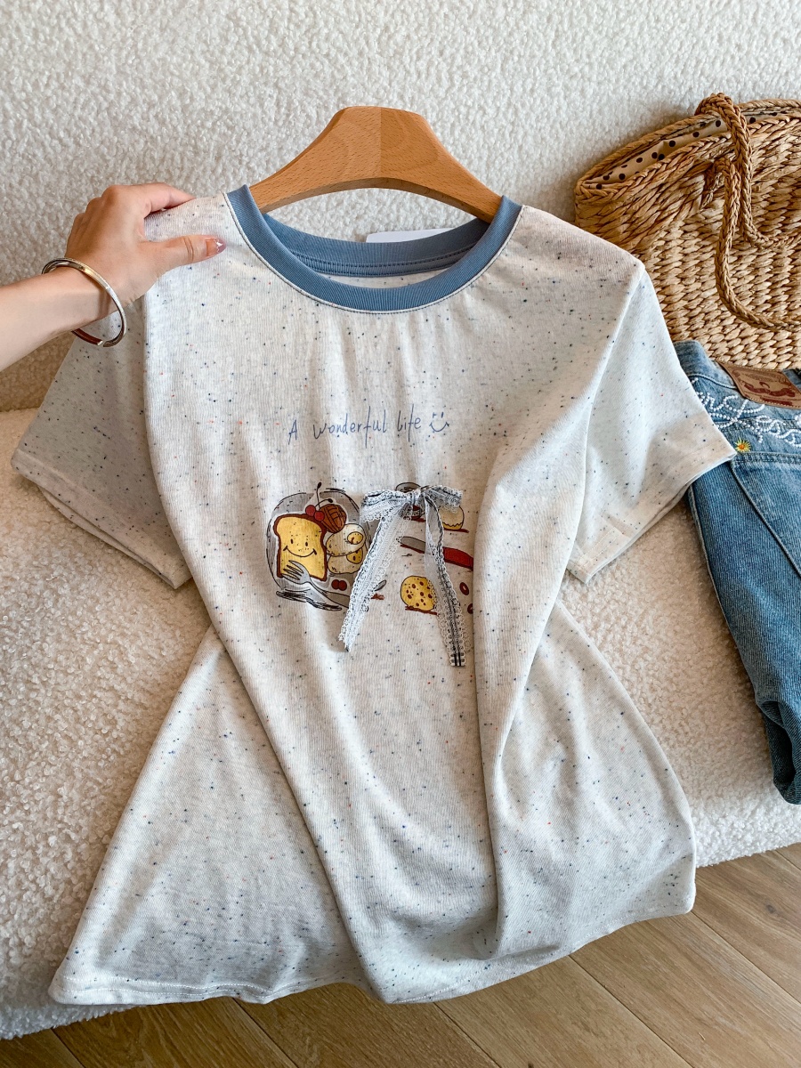 Cartoon Print Short Sleeve T-Shirt for Women Summer Loose Slimming Top - Style 0865a9